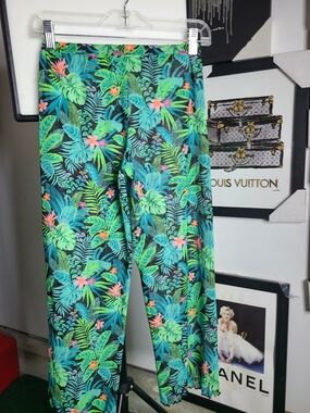 art class Tropical Leaf Palazzo Pants - Green, Teal & Pink